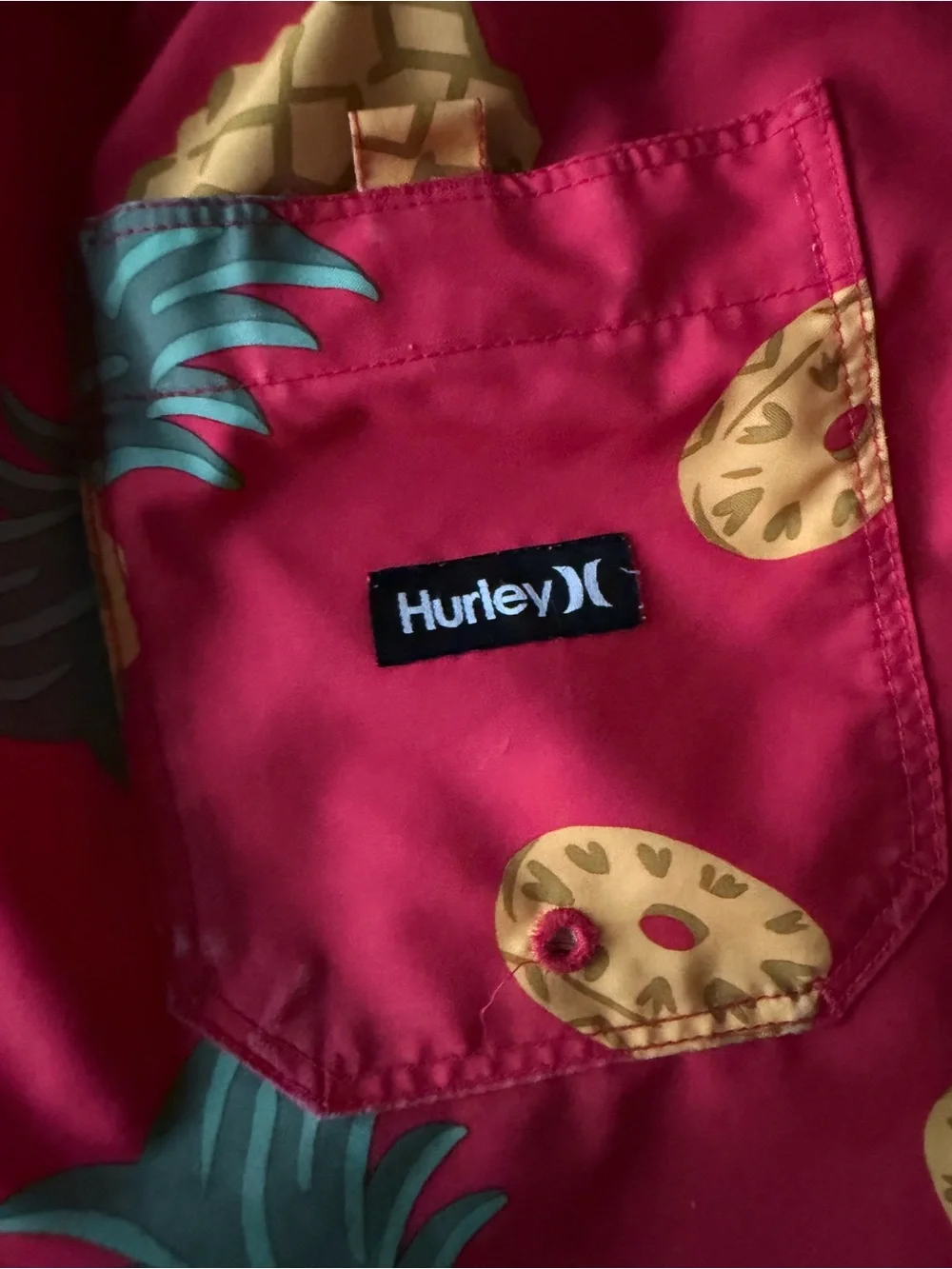Hurley Mens Small Pineapple Volley Swim Trunks Red Tropical Board Shorts Surf